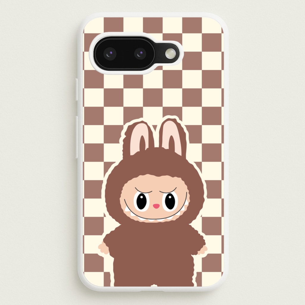Checkered Cute Brown Monster - Plushy Phone Case for Google Pixel 9a