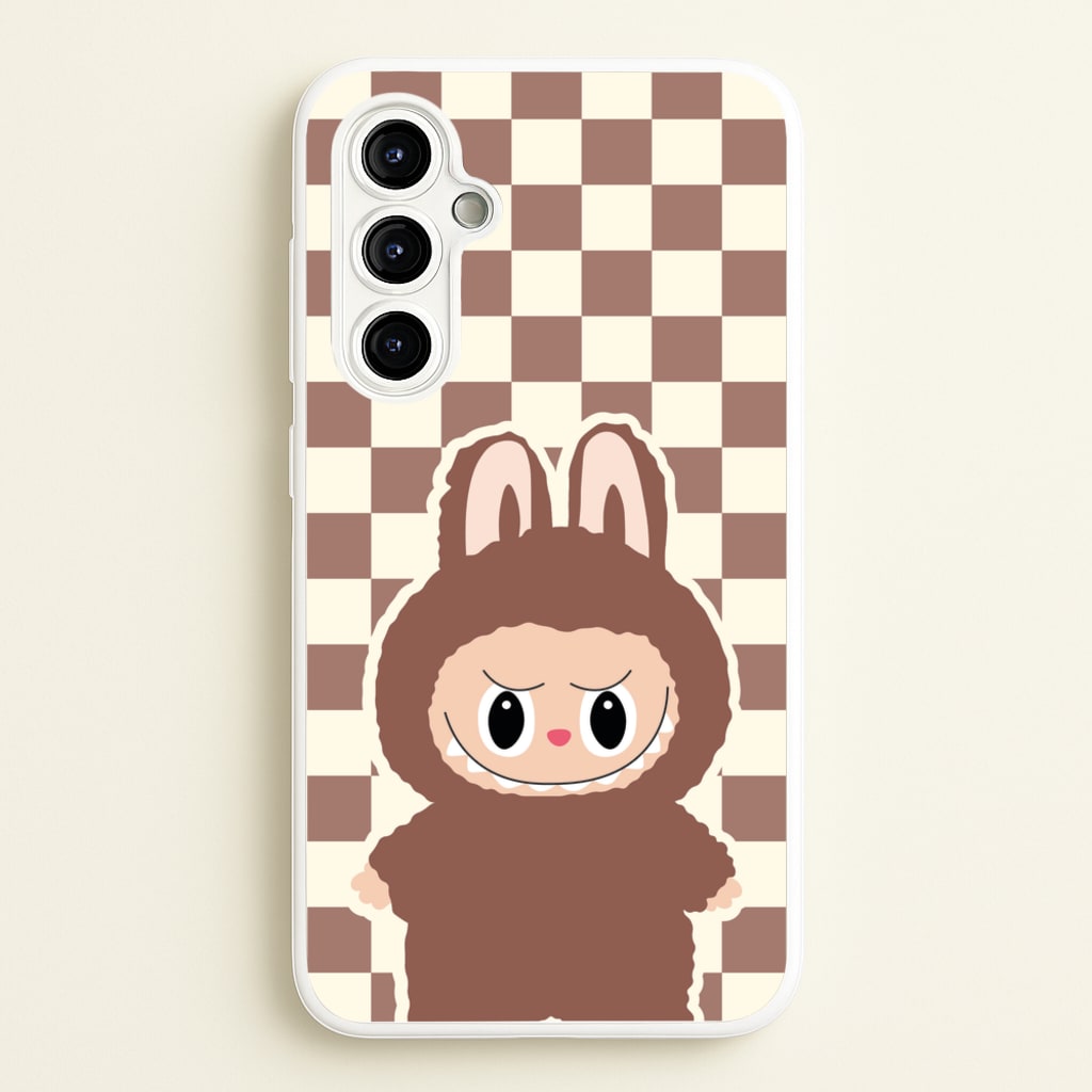 Checkered Cute Brown Monster - Plushy Phone Case for Galaxy A54