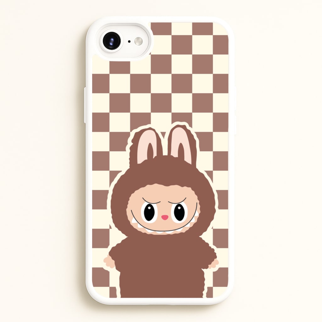 Checkered Cute Brown Monster - Plushy Phone Case for iPhone 6 / 7 / 8 / SE