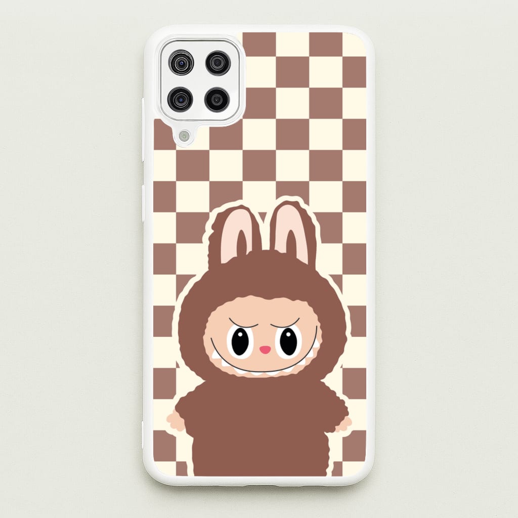 Checkered Cute Brown Monster - Plushy Phone Case for Galaxy A12