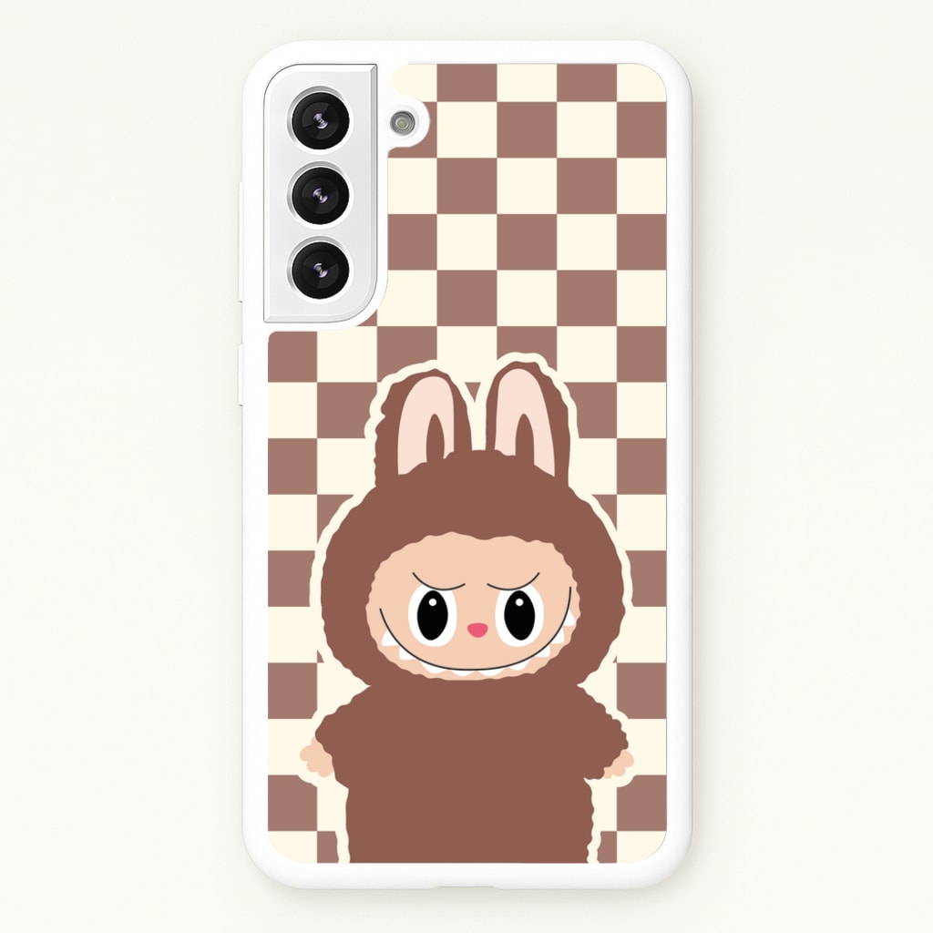 Checkered Cute Brown Monster - Plushy Phone Case for Galaxy S21FE