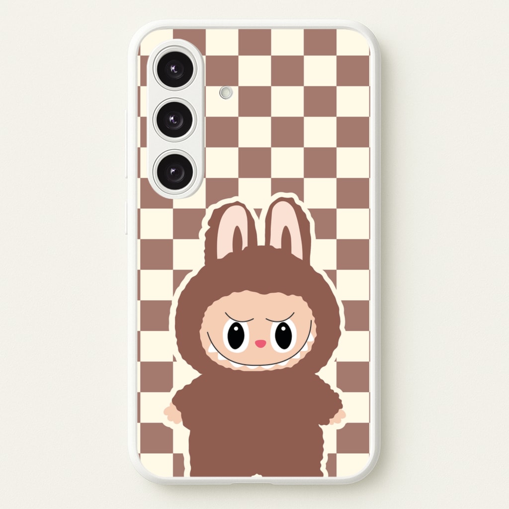 Checkered Cute Brown Monster - Plushy Phone Case for Galaxy S25 Plus