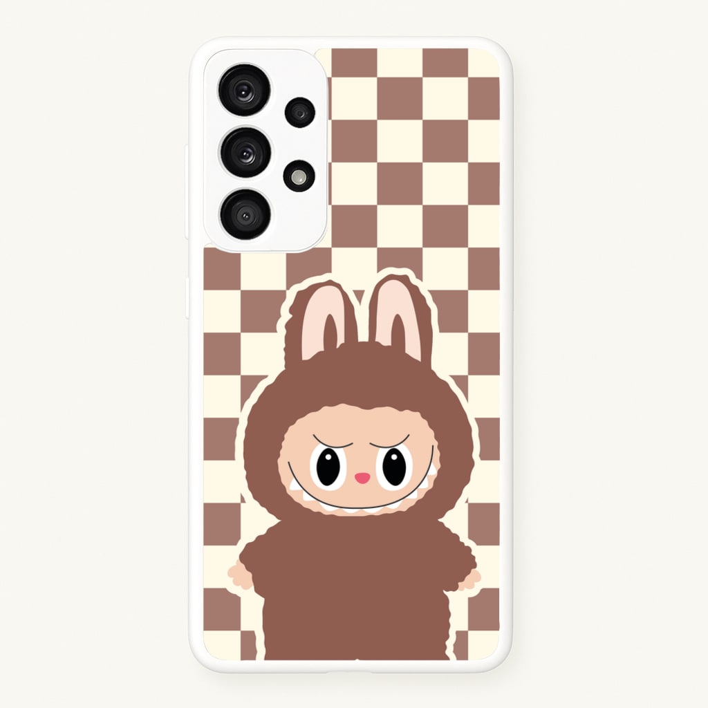 Checkered Cute Brown Monster - Plushy Phone Case for Galaxy A53