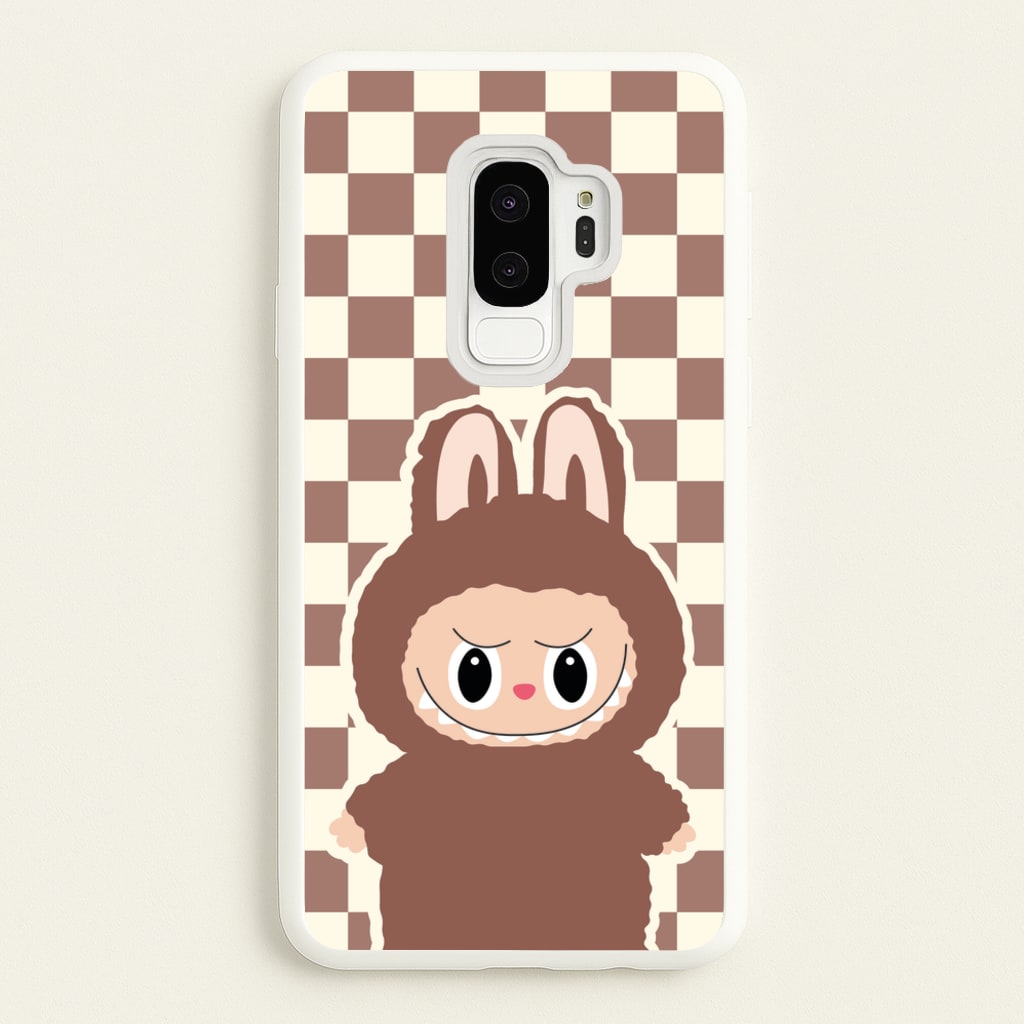 Checkered Cute Brown Monster - Plushy Phone Case for Galaxy S9 Plus