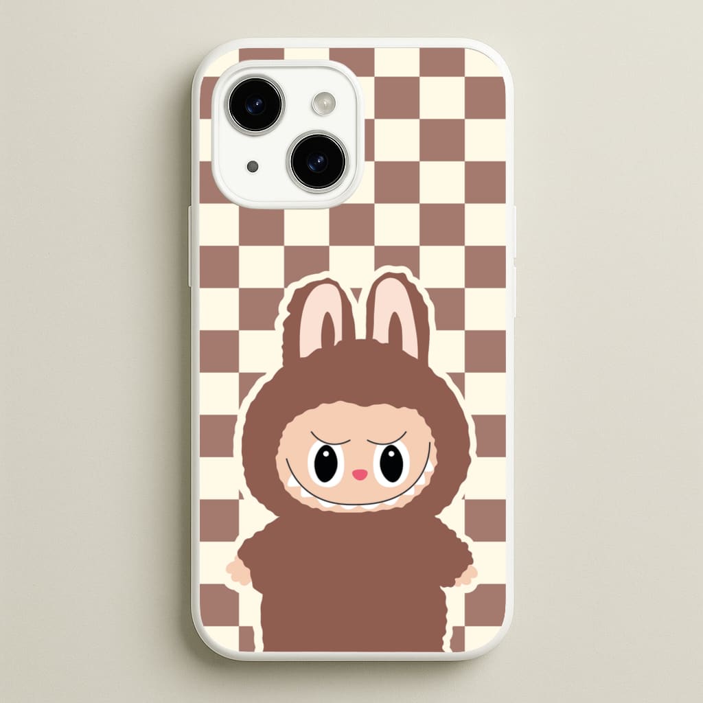 Checkered Cute Brown Monster - Plushy Phone Case for iPhone 15 Plus