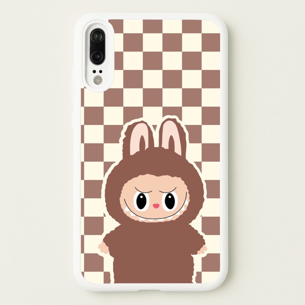 Checkered Cute Brown Monster - Plushy Phone Case for Huawei P20