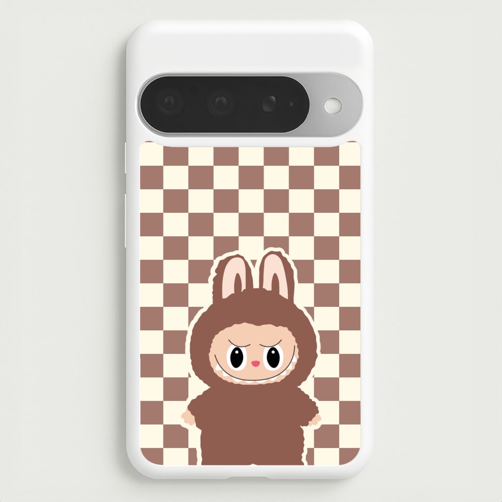 Checkered Cute Brown Monster Phone Case for Google Pixel 10 Pro XL