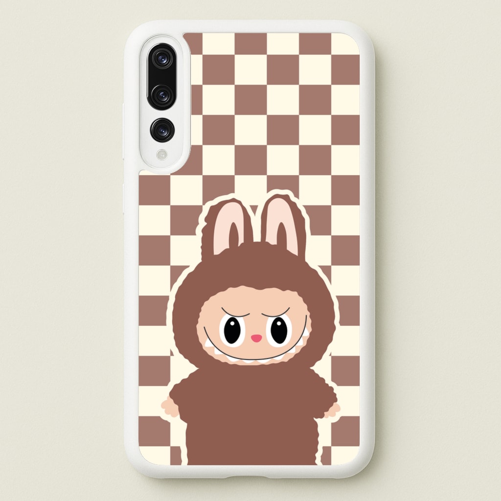 Checkered Cute Brown Monster - Plushy Phone Case for Huawei P20 Pro