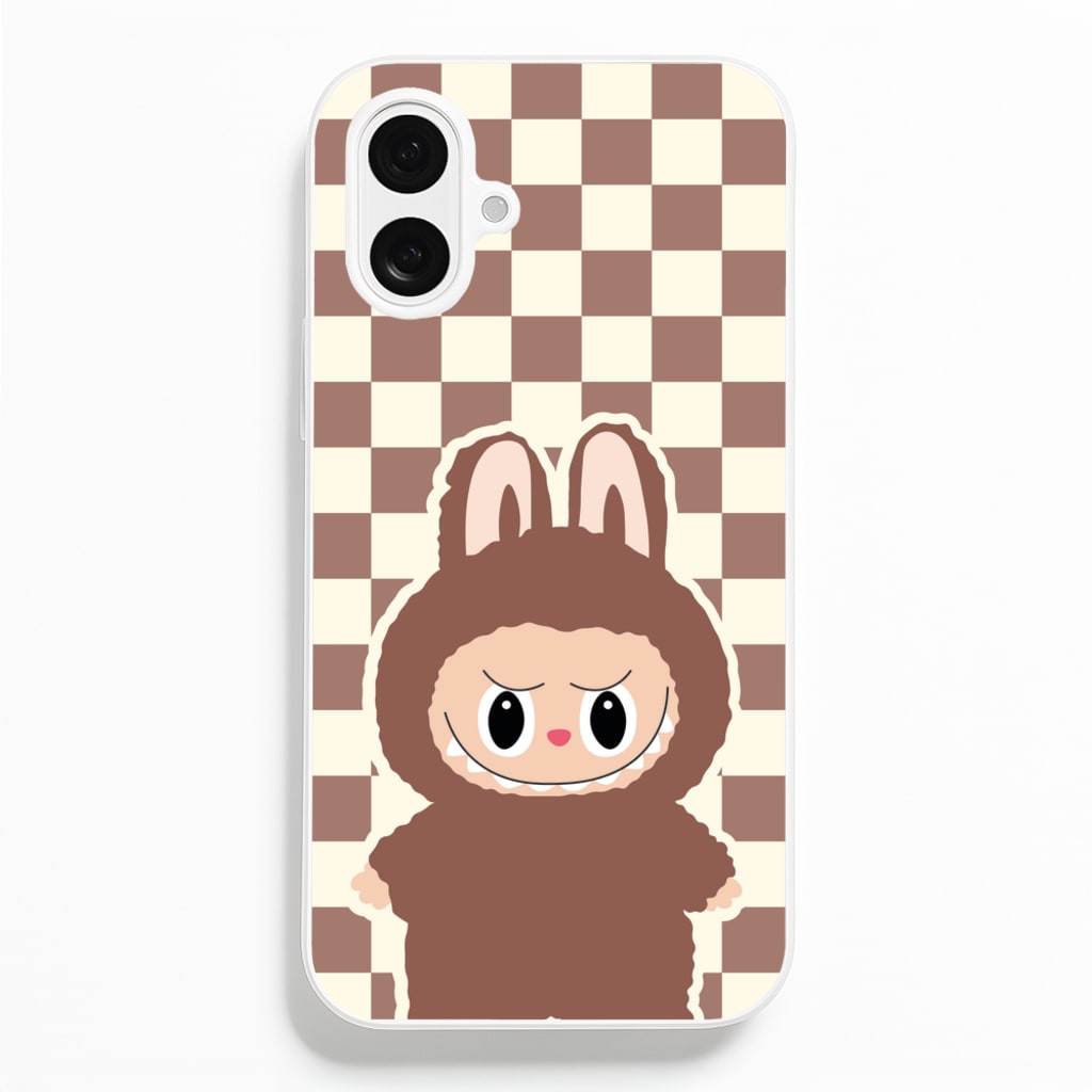 Checkered Cute Brown Monster - Plushy Phone Case for iPhone 16 Plus