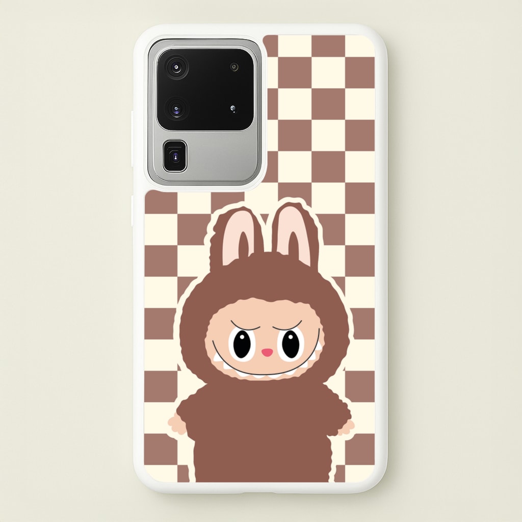 Checkered Cute Brown Monster - Plushy Phone Case for Galaxy S20 Ultra
