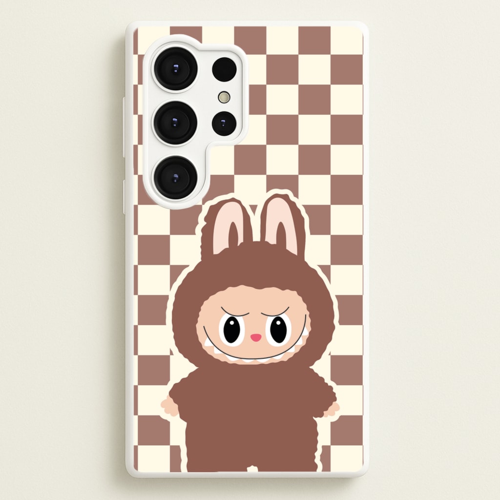 Checkered Cute Brown Monster - Plushy Phone Case for Galaxy S25 Ultra