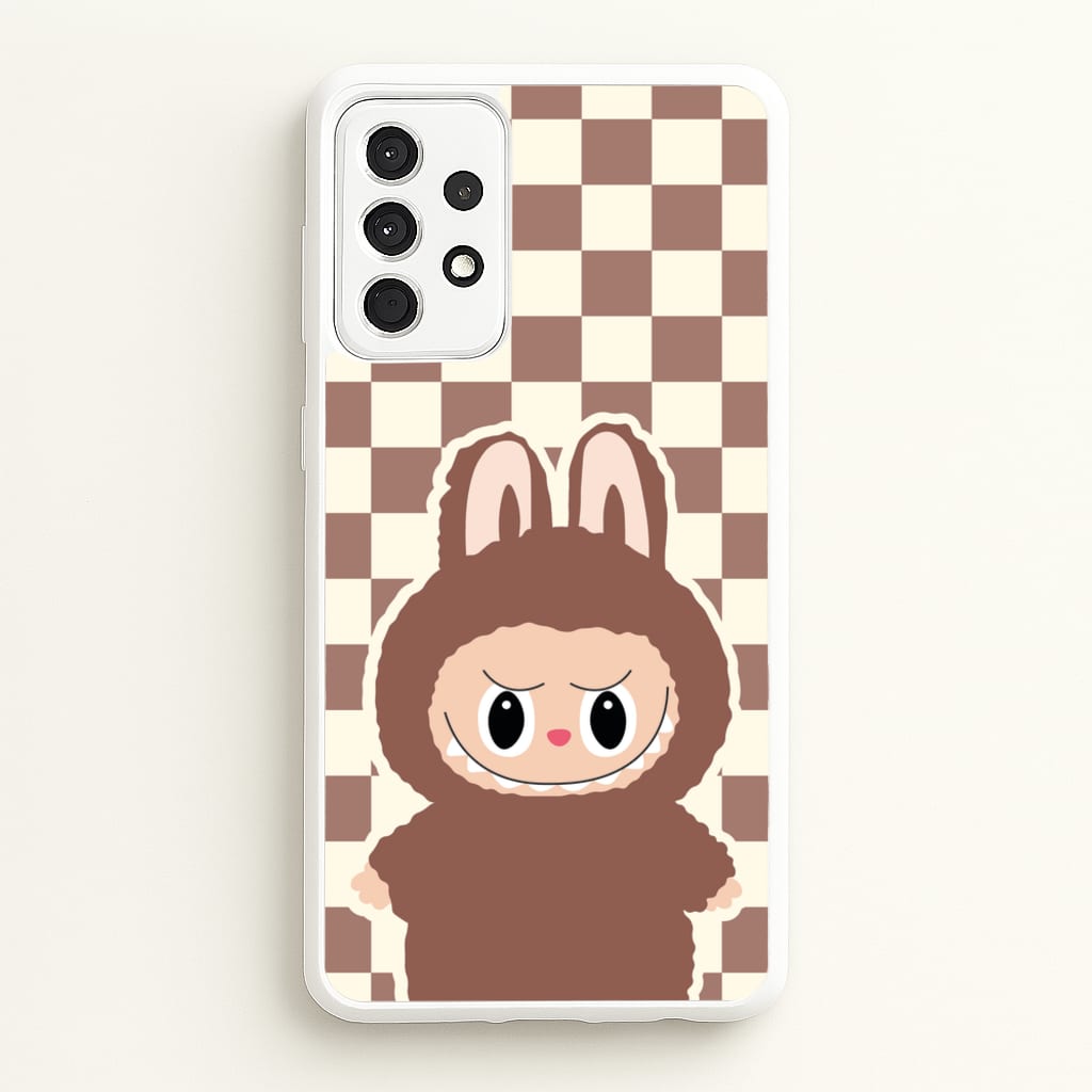 Checkered Cute Brown Monster - Plushy Phone Case for Galaxy A52 / A52s
