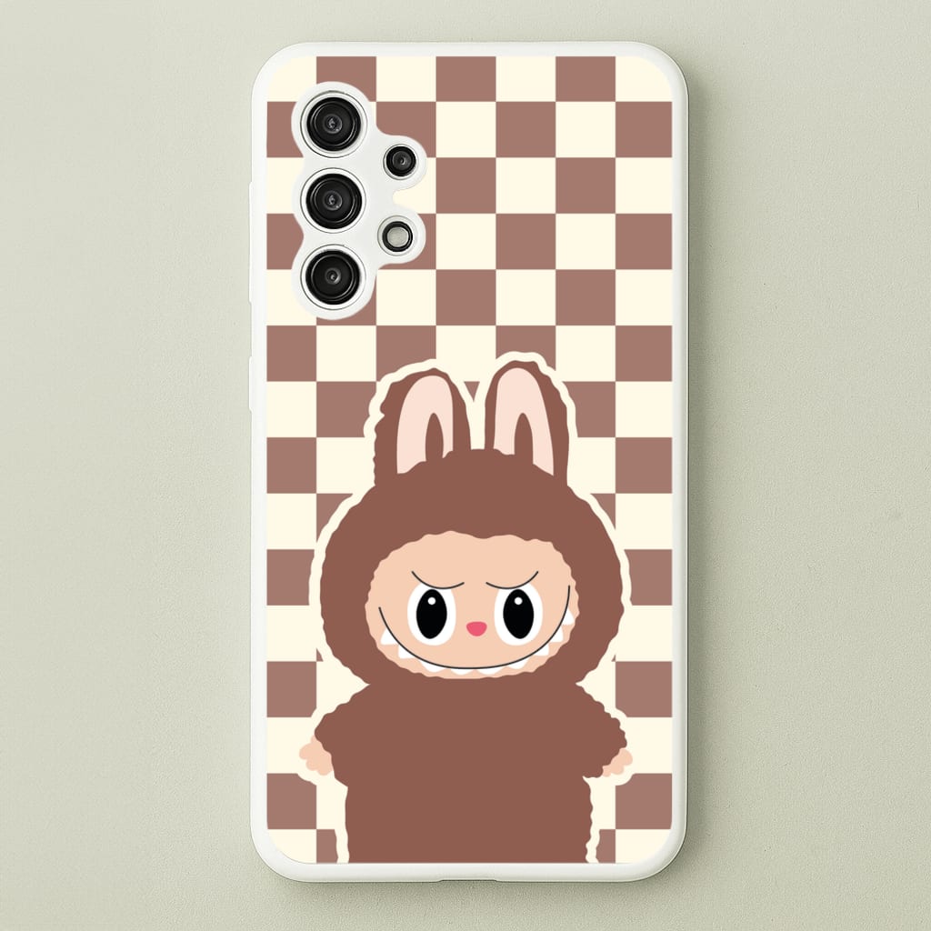 Checkered Cute Brown Monster - Plushy Phone Case for Galaxy A13