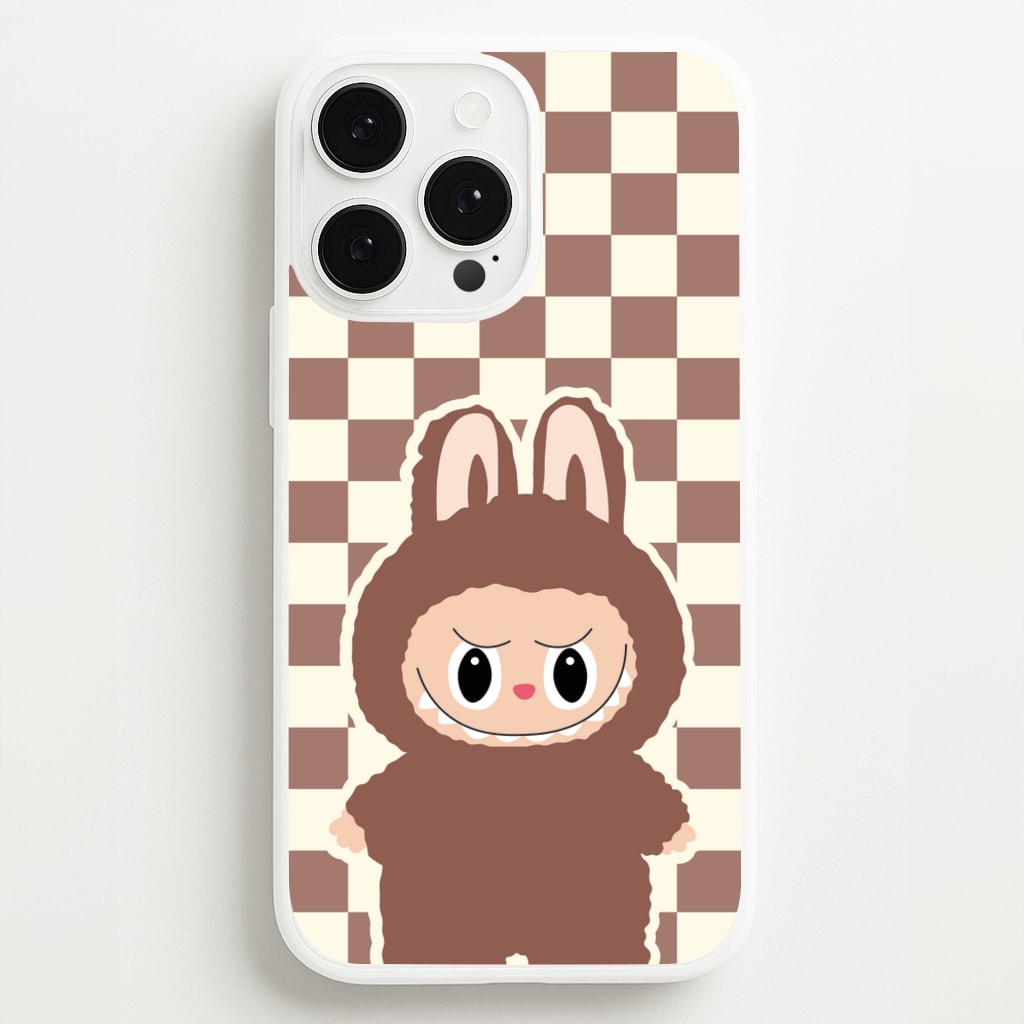 Checkered Cute Brown Monster - Plushy Phone Case for iPhone 13 Pro Max