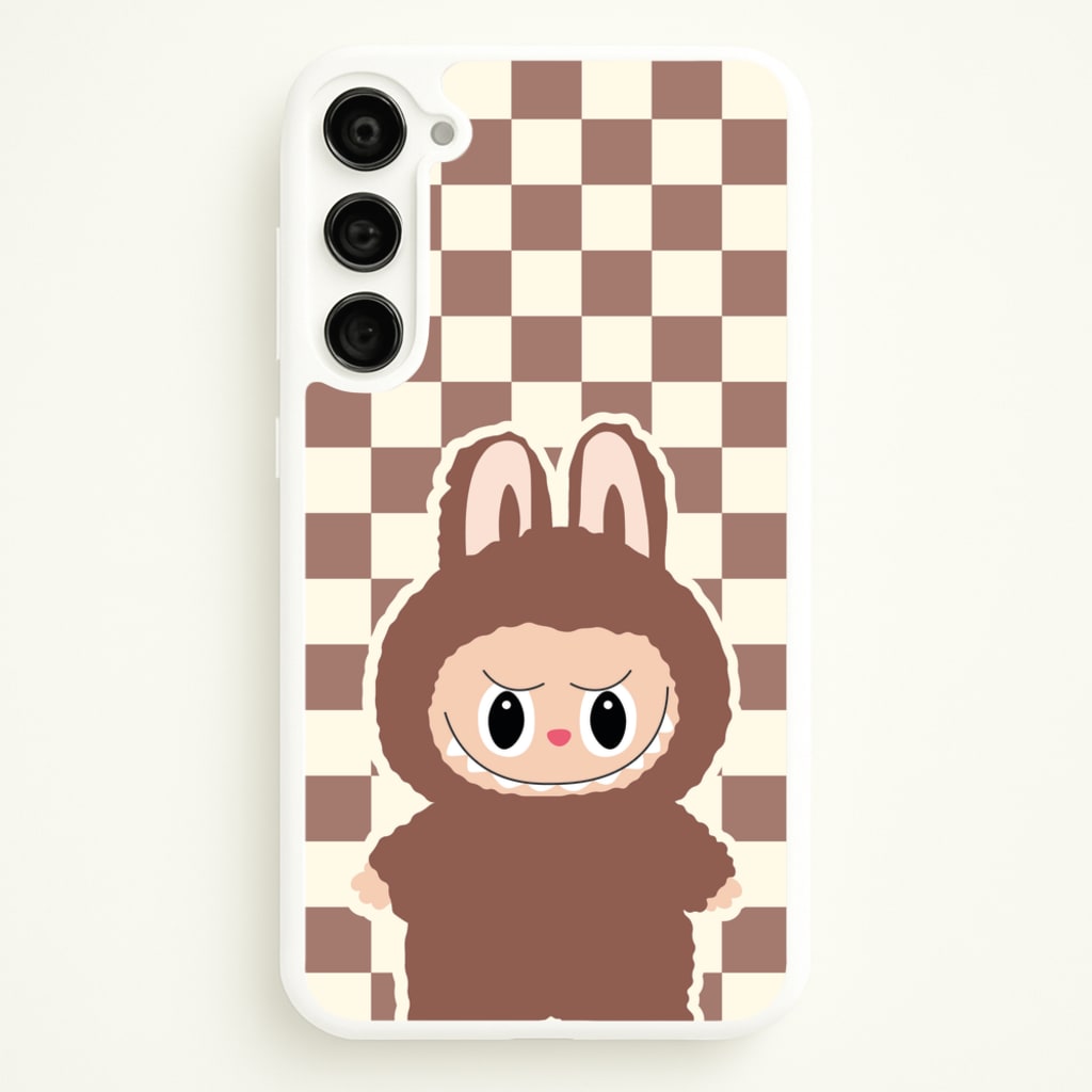 Checkered Cute Brown Monster - Plushy Phone Case for Galaxy S23 Plus