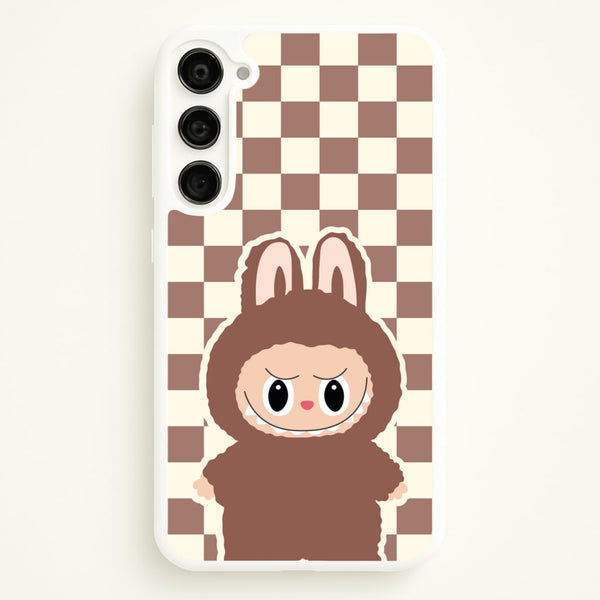 Checkered Cute Brown Monster - Plushy Phone Case for Galaxy S23 Plus