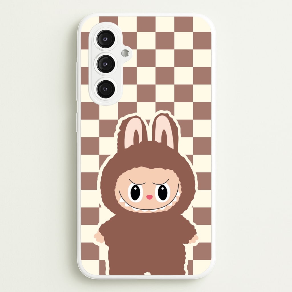 Checkered Cute Brown Monster - Plushy Phone Case for Galaxy S23FE