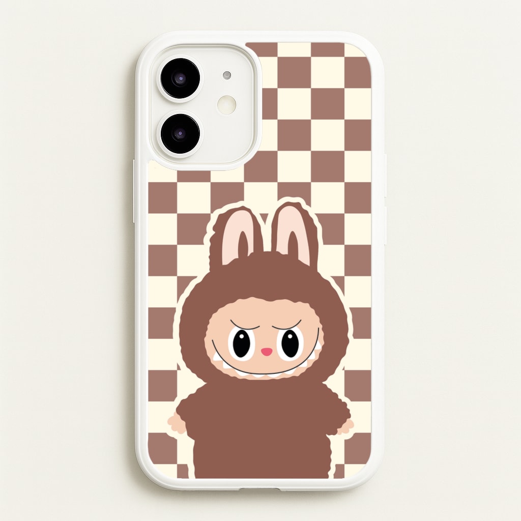 Checkered Cute Brown Monster - Plushy Phone Case for iPhone 12 / 12 Pro