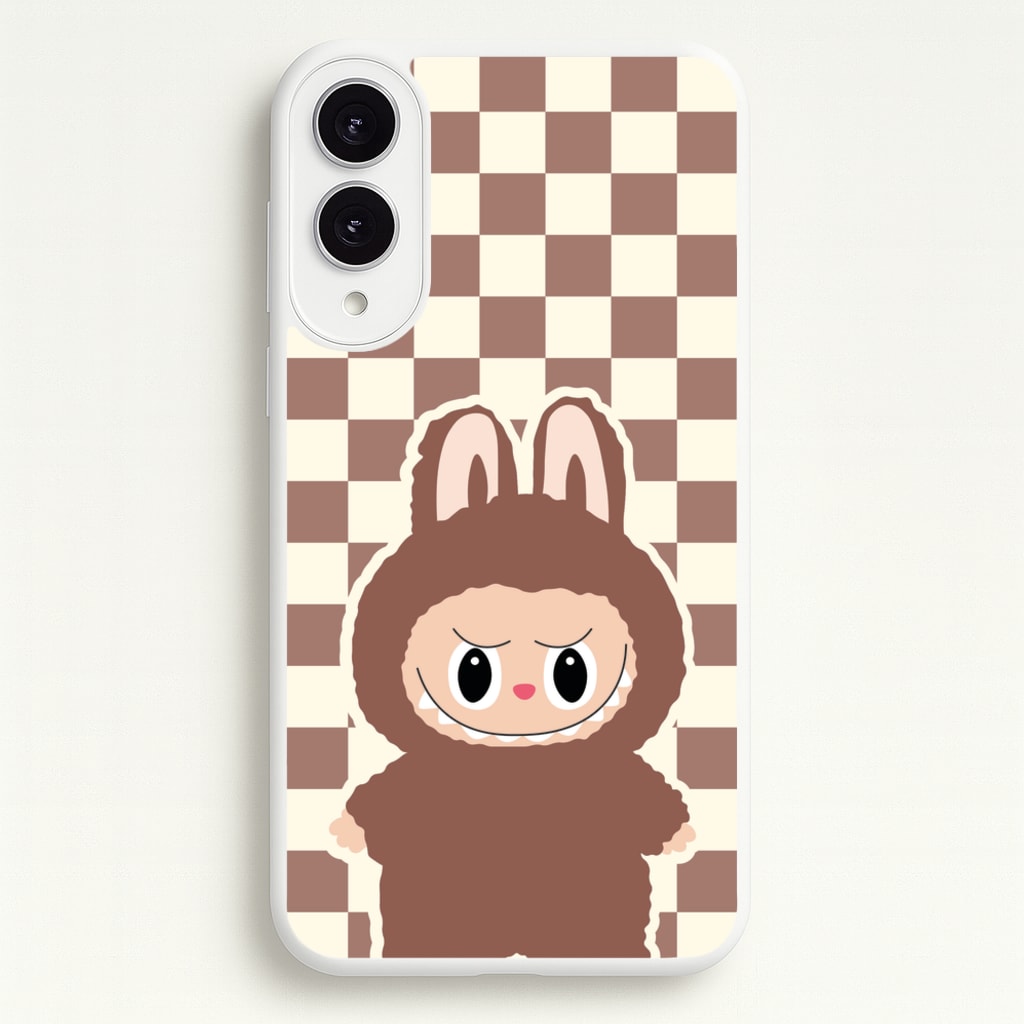Checkered Cute Brown Monster - Plushy Phone Case for Galaxy S25 Edge