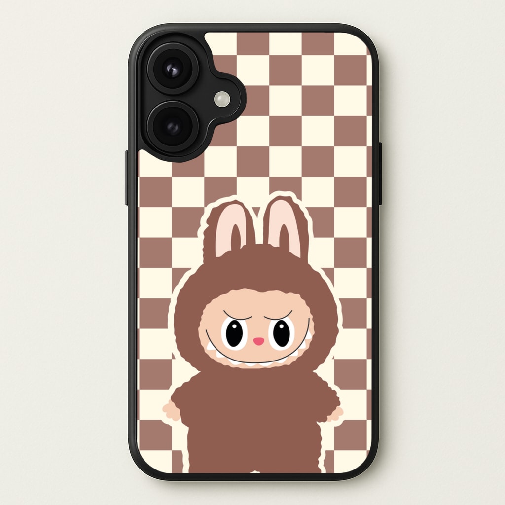 Checkered Cute Brown Monster Phone Case for iPhone 17