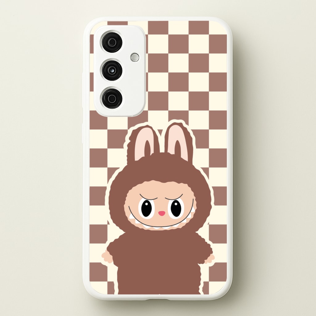 Checkered Cute Brown Monster - Plushy Phone Case for Galaxy A15