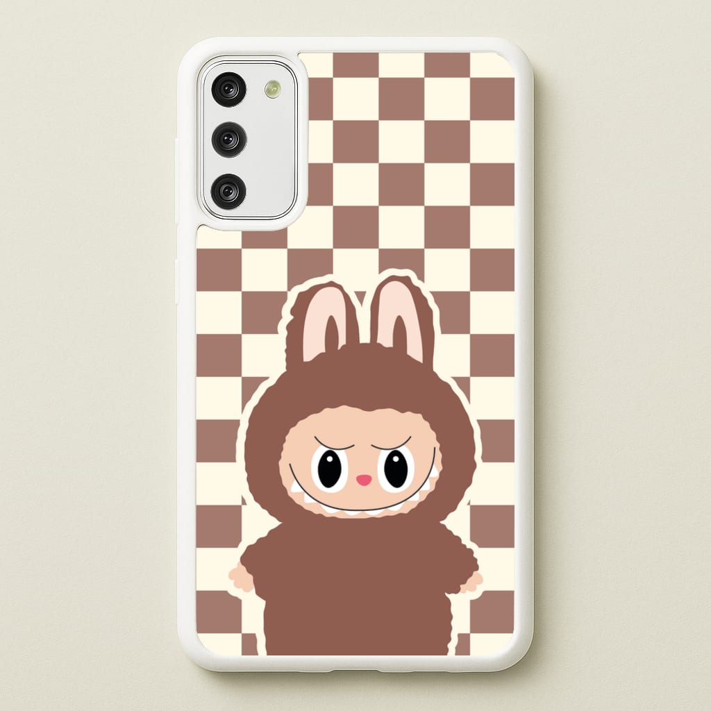 Checkered Cute Brown Monster - Plushy Phone Case for Galaxy S20FE