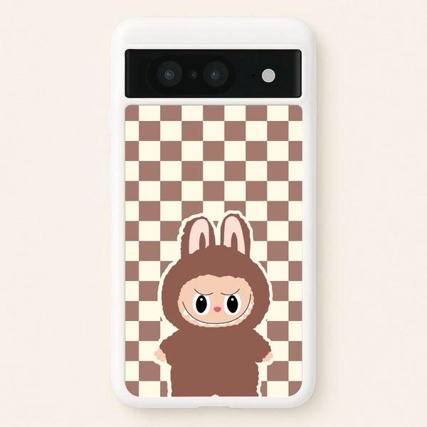 Checkered Cute Brown Monster - Plushy Phone Case for Google Pixel 8