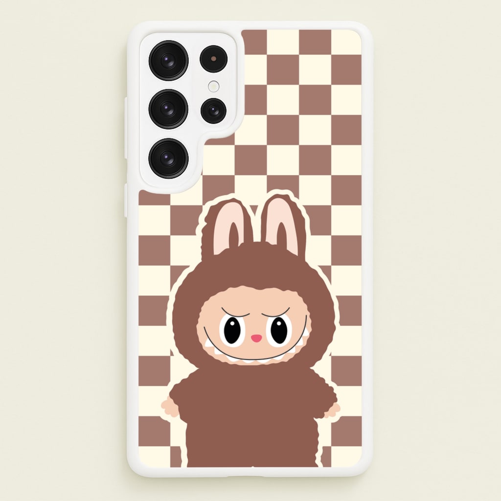 Checkered Cute Brown Monster - Plushy Phone Case for Galaxy S23 Ultra