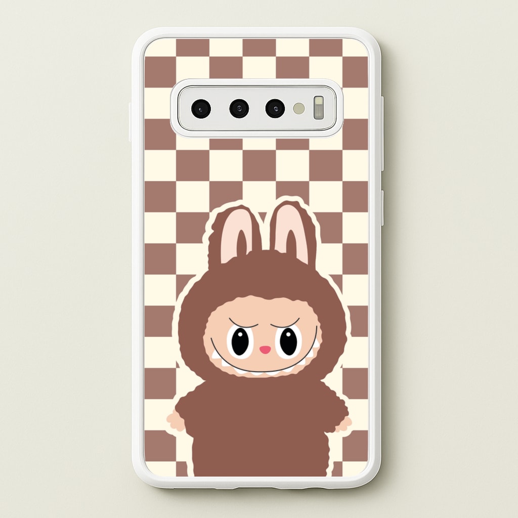 Checkered Cute Brown Monster - Plushy Phone Case for Galaxy S10