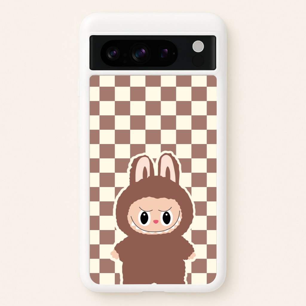 Checkered Cute Brown Monster - Plushy Phone Case for Google Pixel 8 Pro