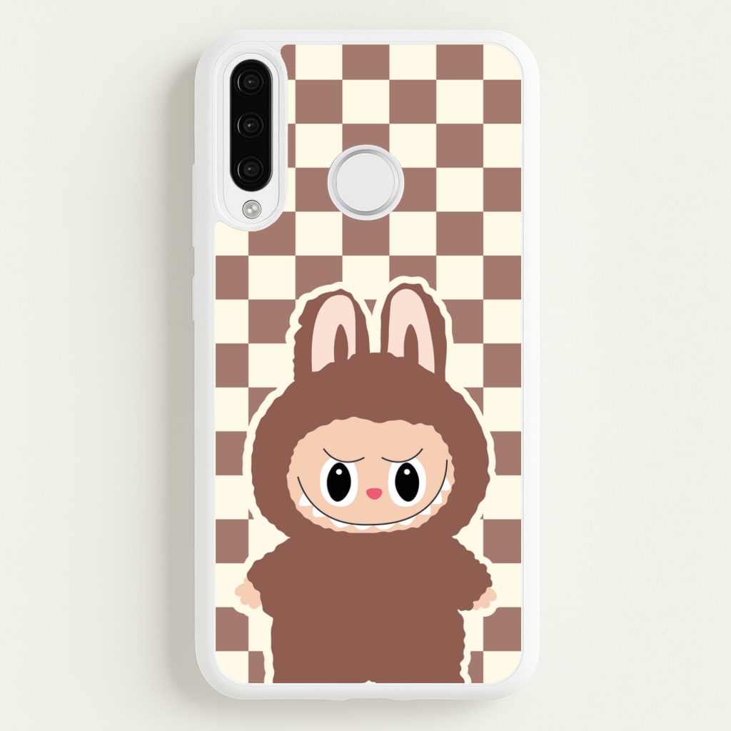Checkered Cute Brown Monster - Plushy Phone Case for Huawei P30 Lite