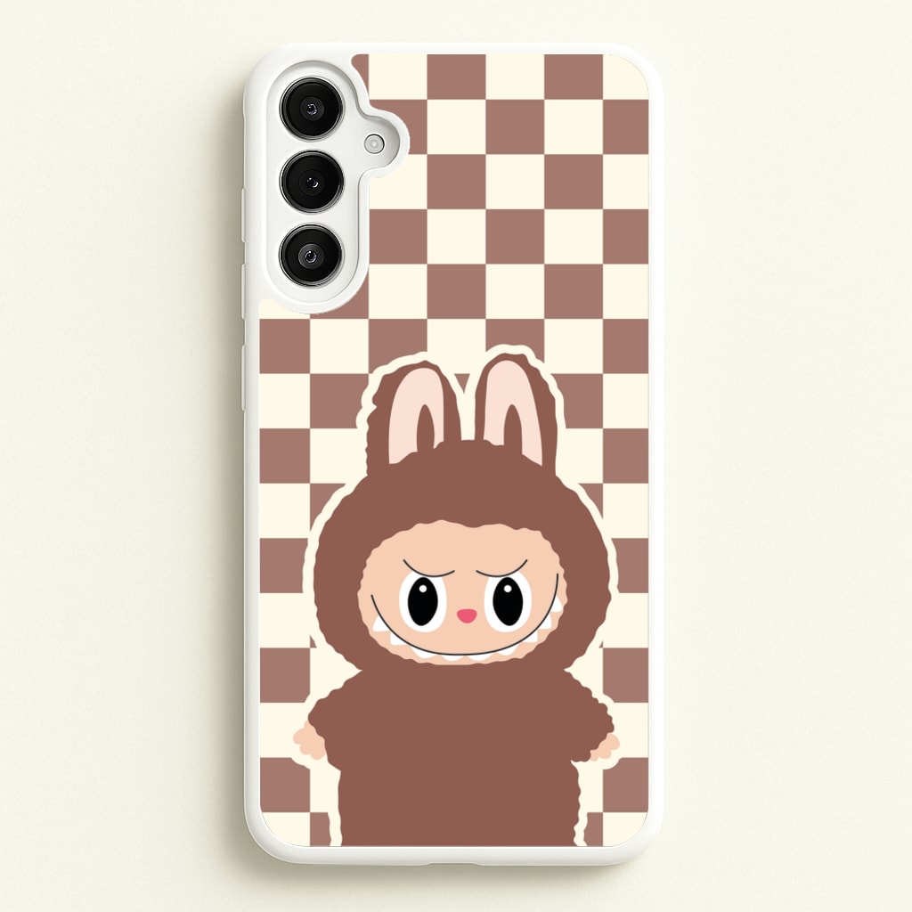 Checkered Cute Brown Monster - Plushy Phone Case for Galaxy A34