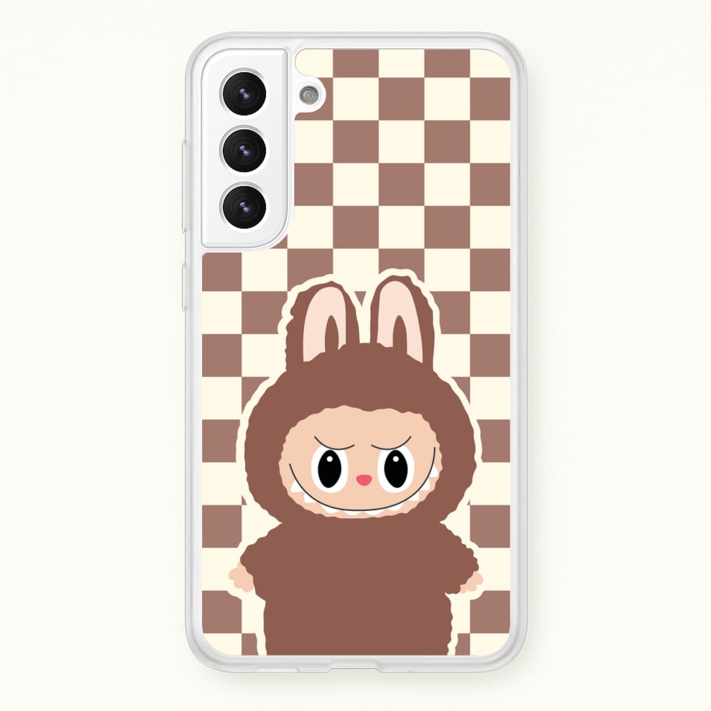 Checkered Cute Brown Monster - Plushy Phone Case for Galaxy S22 Plus