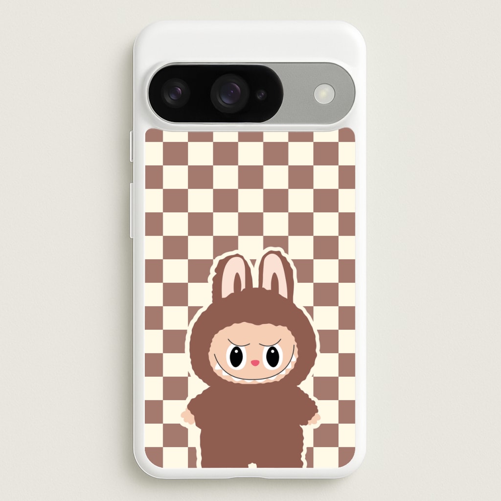 Checkered Cute Brown Monster Phone Case for Google Pixel 10 / 10 Pro