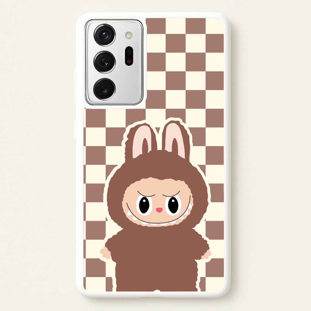 Checkered Cute Brown Monster - Plushy Phone Case for Galaxy Note 20 Ultra