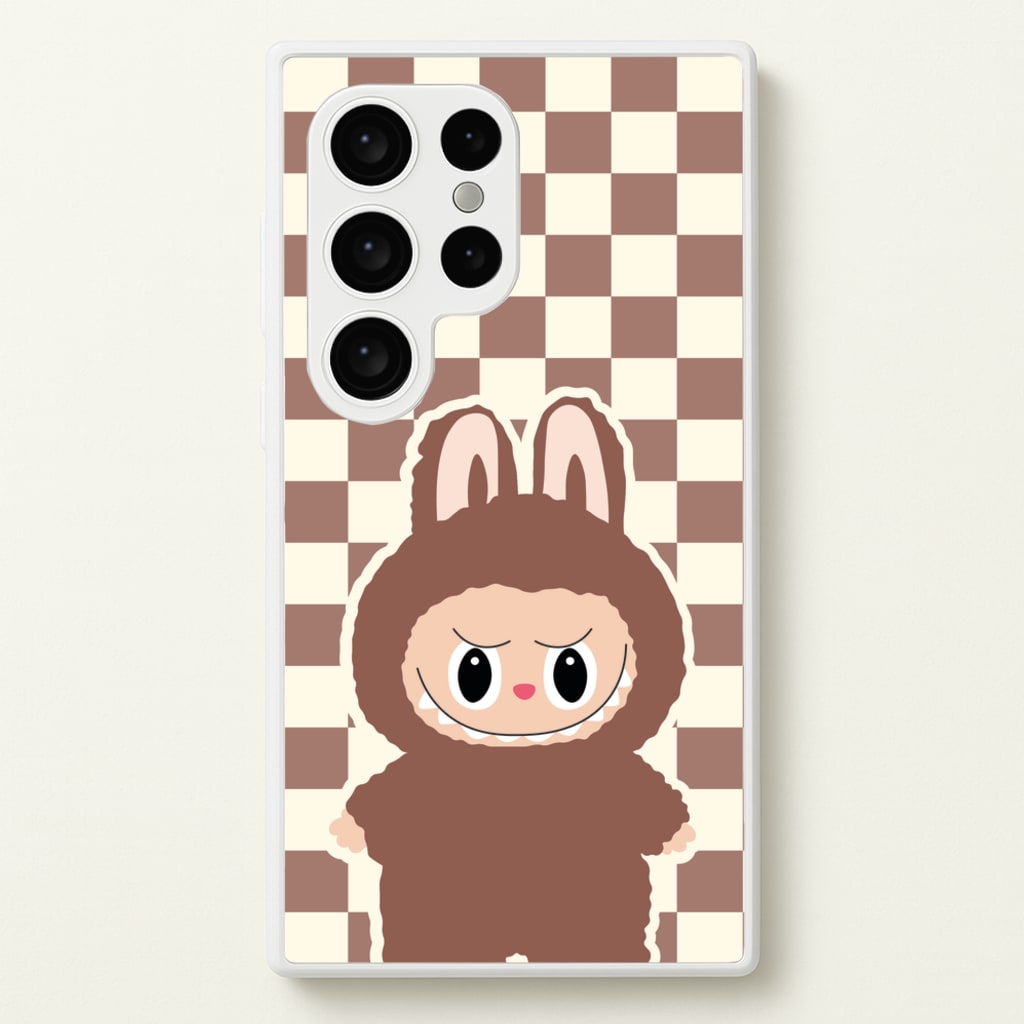 Checkered Cute Brown Monster - Plushy Phone Case for Galaxy S24 Ultra