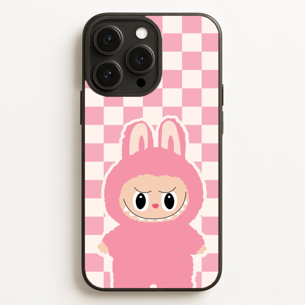 Checkered Cute Pink Monster - Plushy Phone Case for iPhone 16 Pro Max