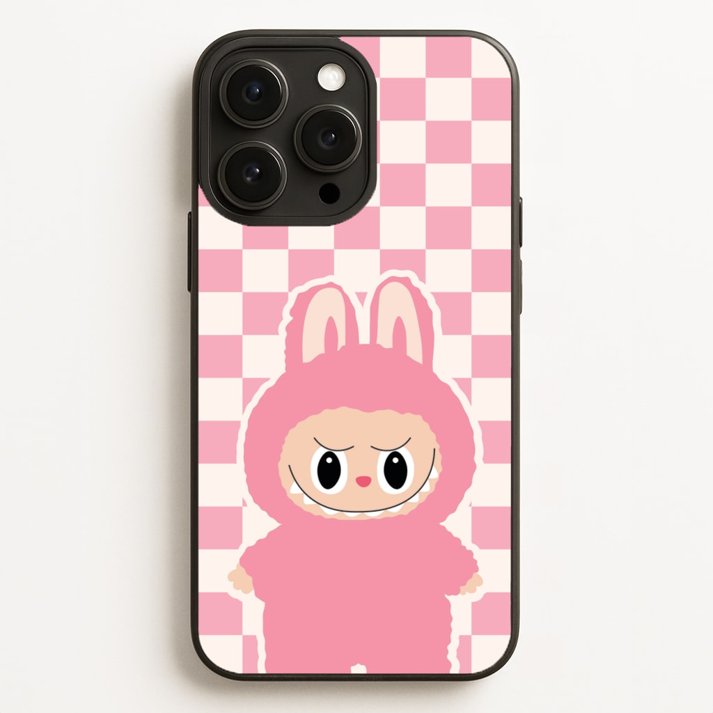 Checkered Cute Pink Monster - Plushy Phone Case for iPhone 12 Pro Max