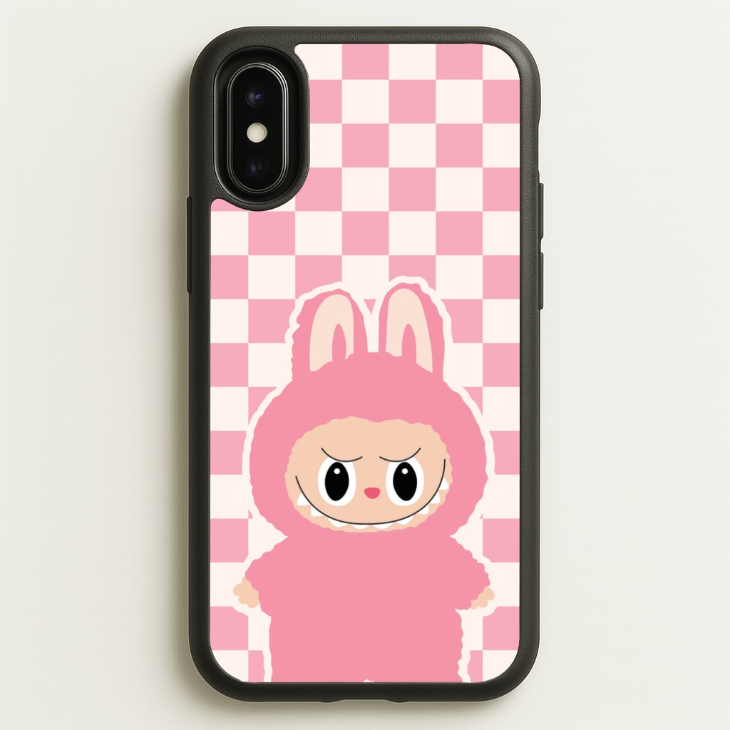 Checkered Cute Pink Monster - Plushy Phone Case for iPhone X / XS