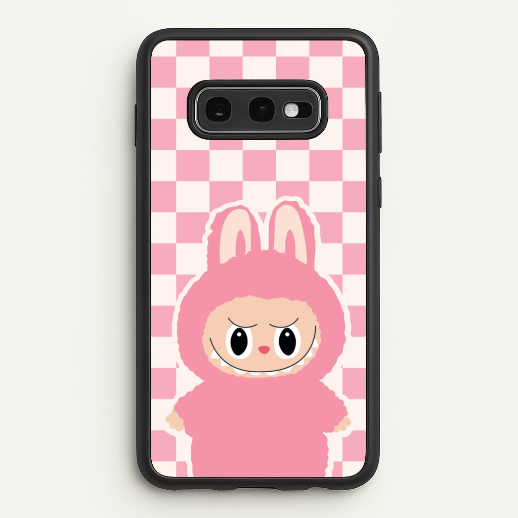 Checkered Cute Pink Monster - Plushy Phone Case for Galaxy S10e