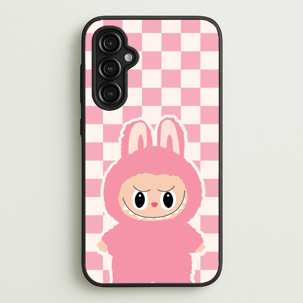 Checkered Cute Pink Monster - Plushy Phone Case for Galaxy A14