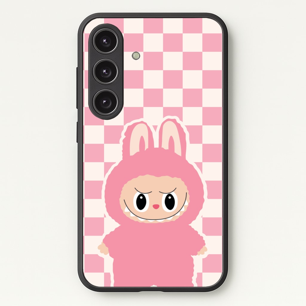 Checkered Cute Pink Monster - Plushy Phone Case for Galaxy S24 Plus
