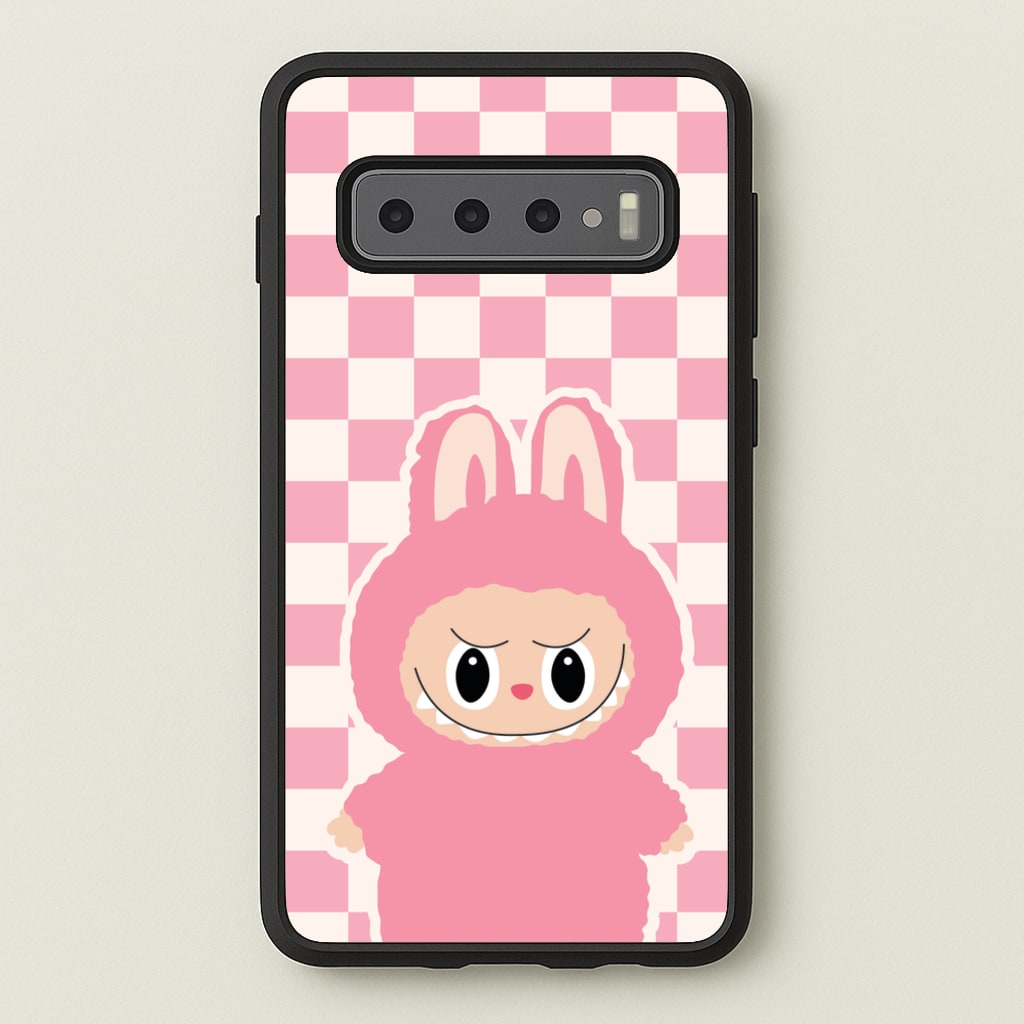 Checkered Cute Pink Monster - Plushy Phone Case for Galaxy S10