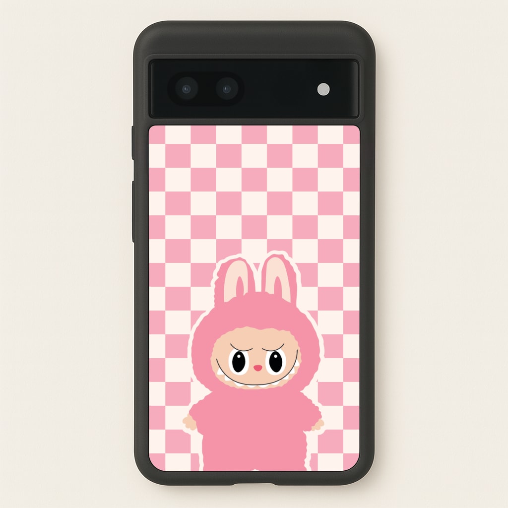 Checkered Cute Pink Monster - Plushy Phone Case for Google Pixel 6a