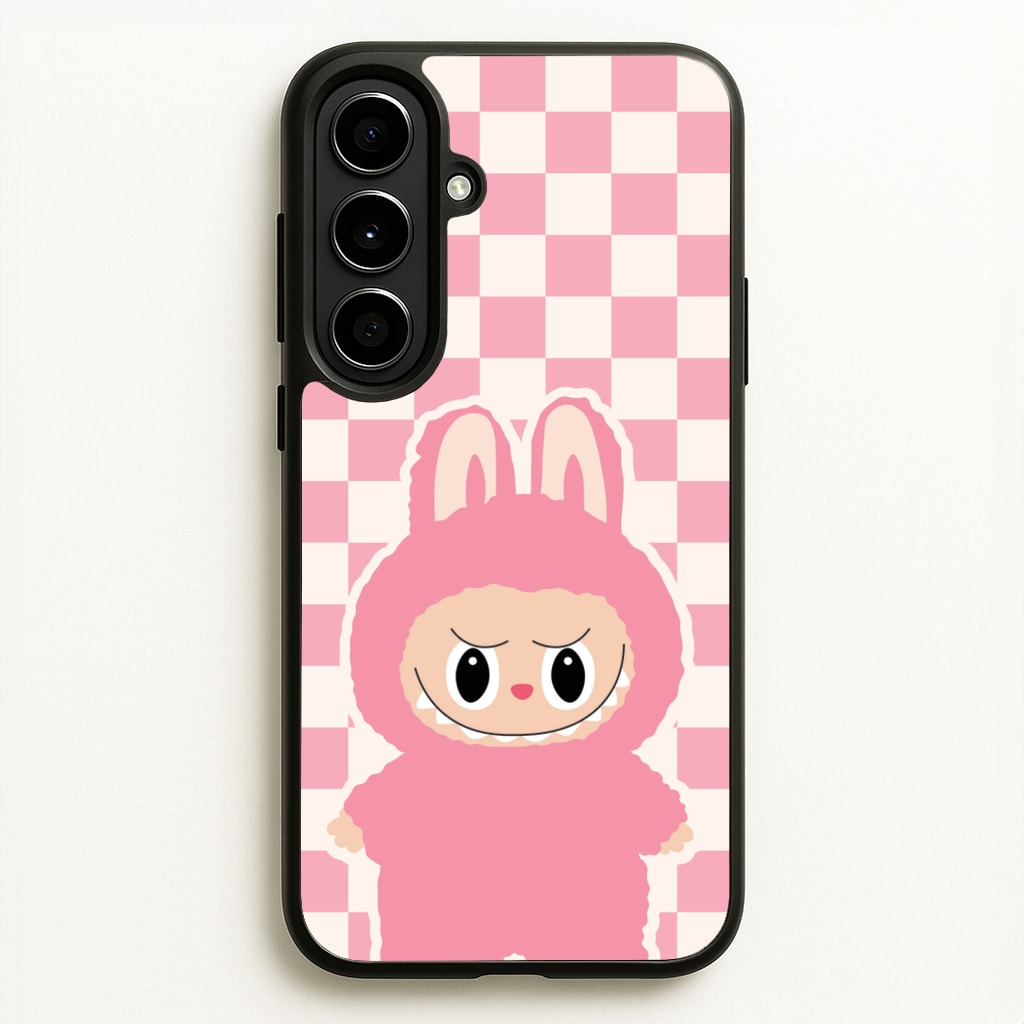 Checkered Cute Pink Monster - Plushy Phone Case for Galaxy A56