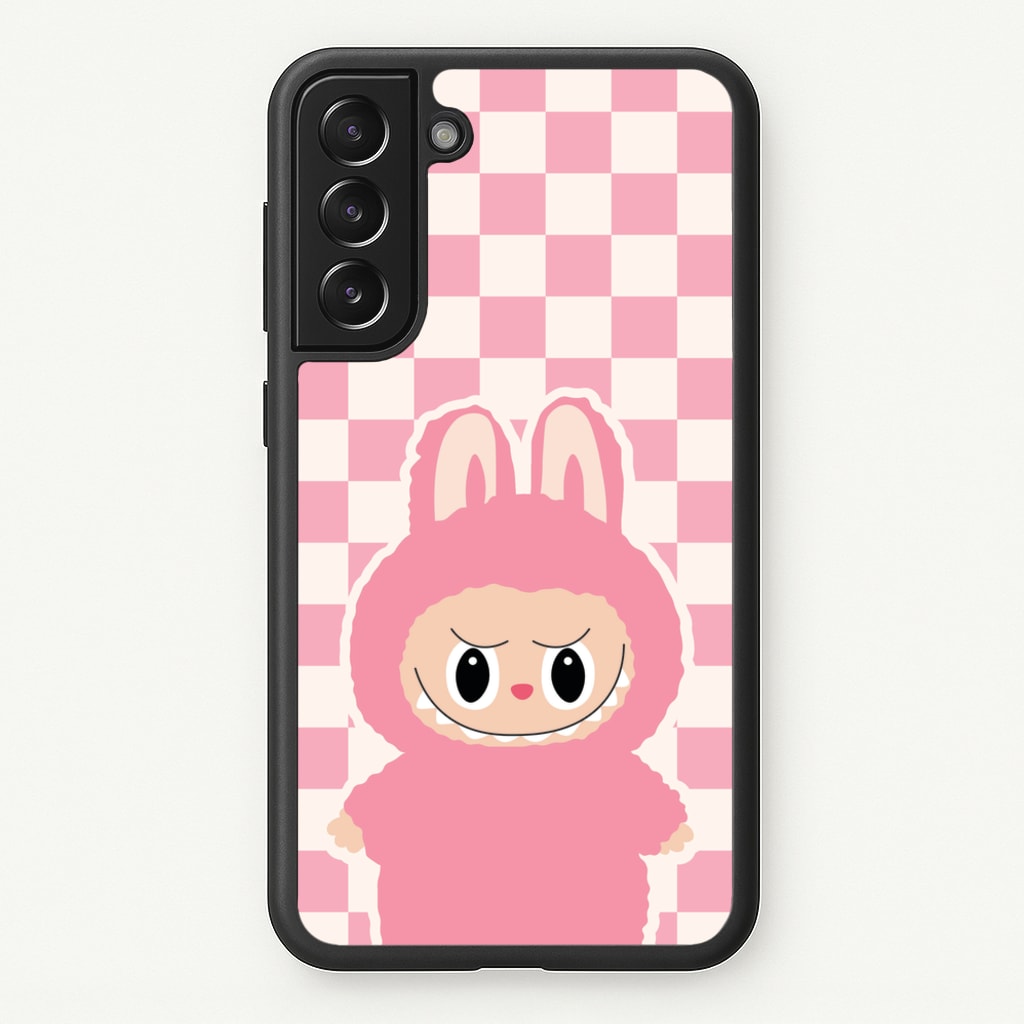 Checkered Cute Pink Monster - Plushy Phone Case for Galaxy S21 Plus