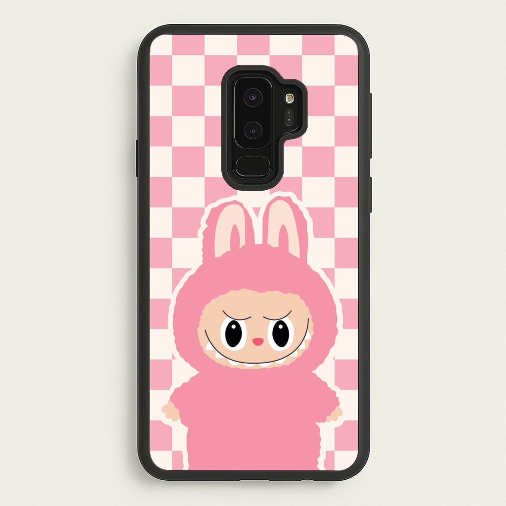 Checkered Cute Pink Monster - Plushy Phone Case for Galaxy S9 Plus