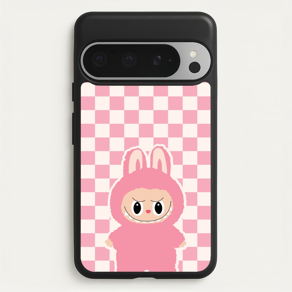 Checkered Cute Pink Monster - Plushy Phone Case for Google Pixel 9 Pro XL