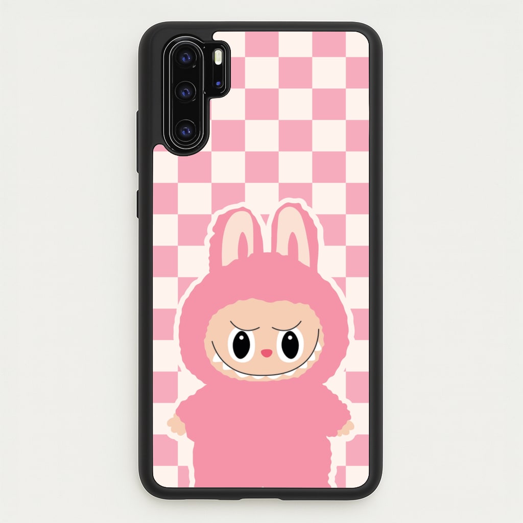 Checkered Cute Pink Monster - Plushy Phone Case for Huawei P30 Pro