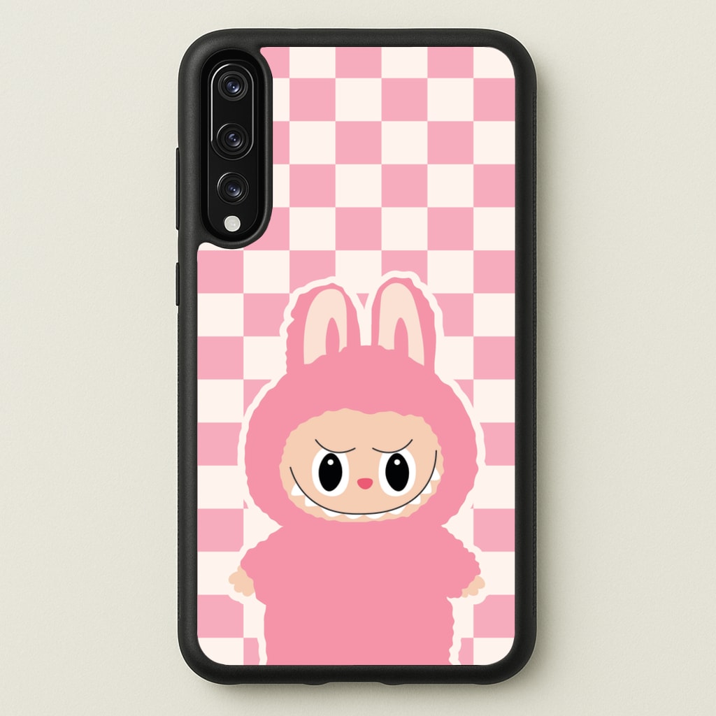 Checkered Cute Pink Monster - Plushy Phone Case for Huawei P20 Pro